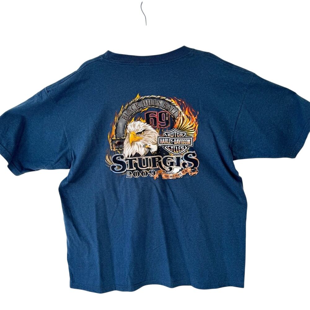 Harley Davidson Sturgis Black Hills Rally 2009 Navy Blue Graphic Tee Men’s sz XL
